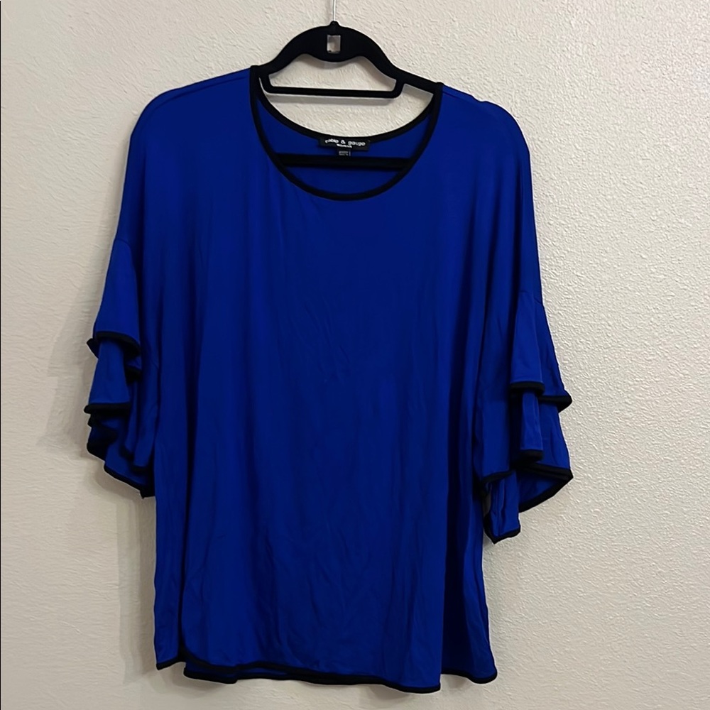 Cable and Gauge top, ruffle sleeve, royal blue, size 2X